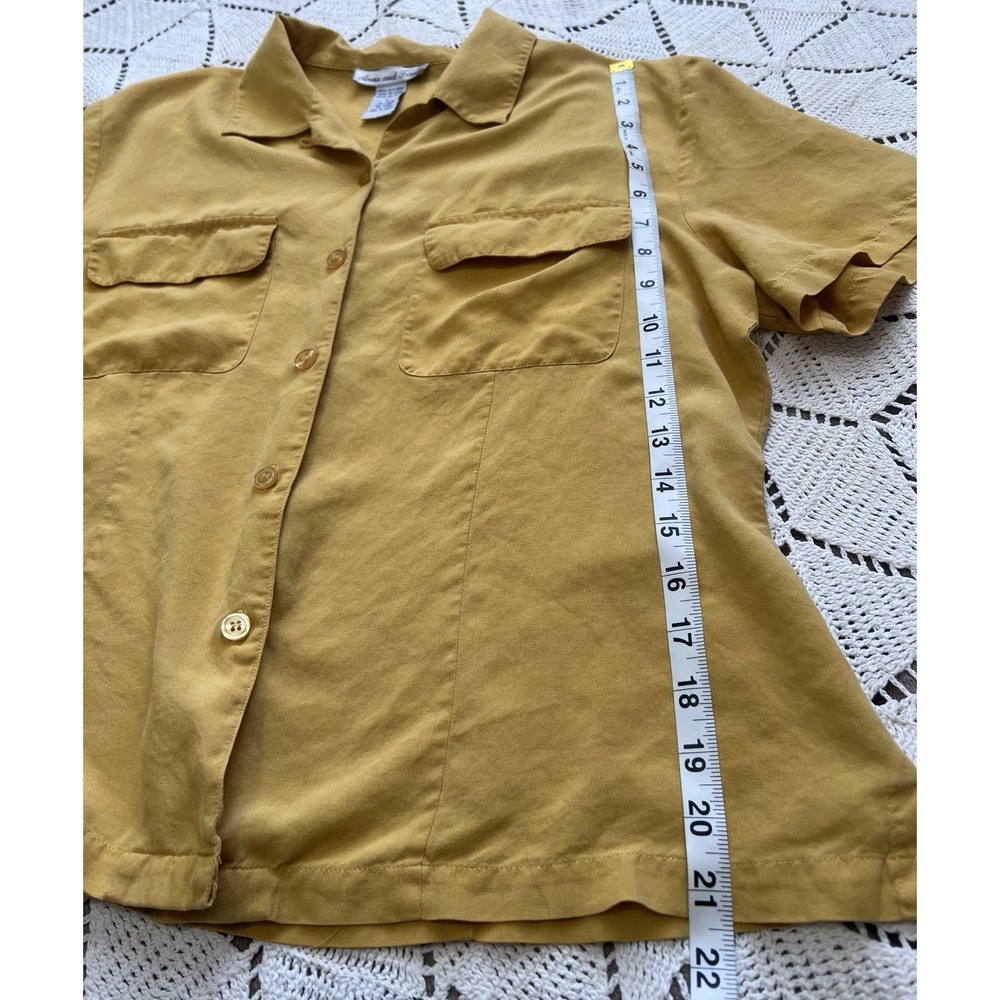 100% Silk Vintage 90s Lg Yellow Button Front Blouse Quiet Luxury Soft Vacation - Picture 4 of 5